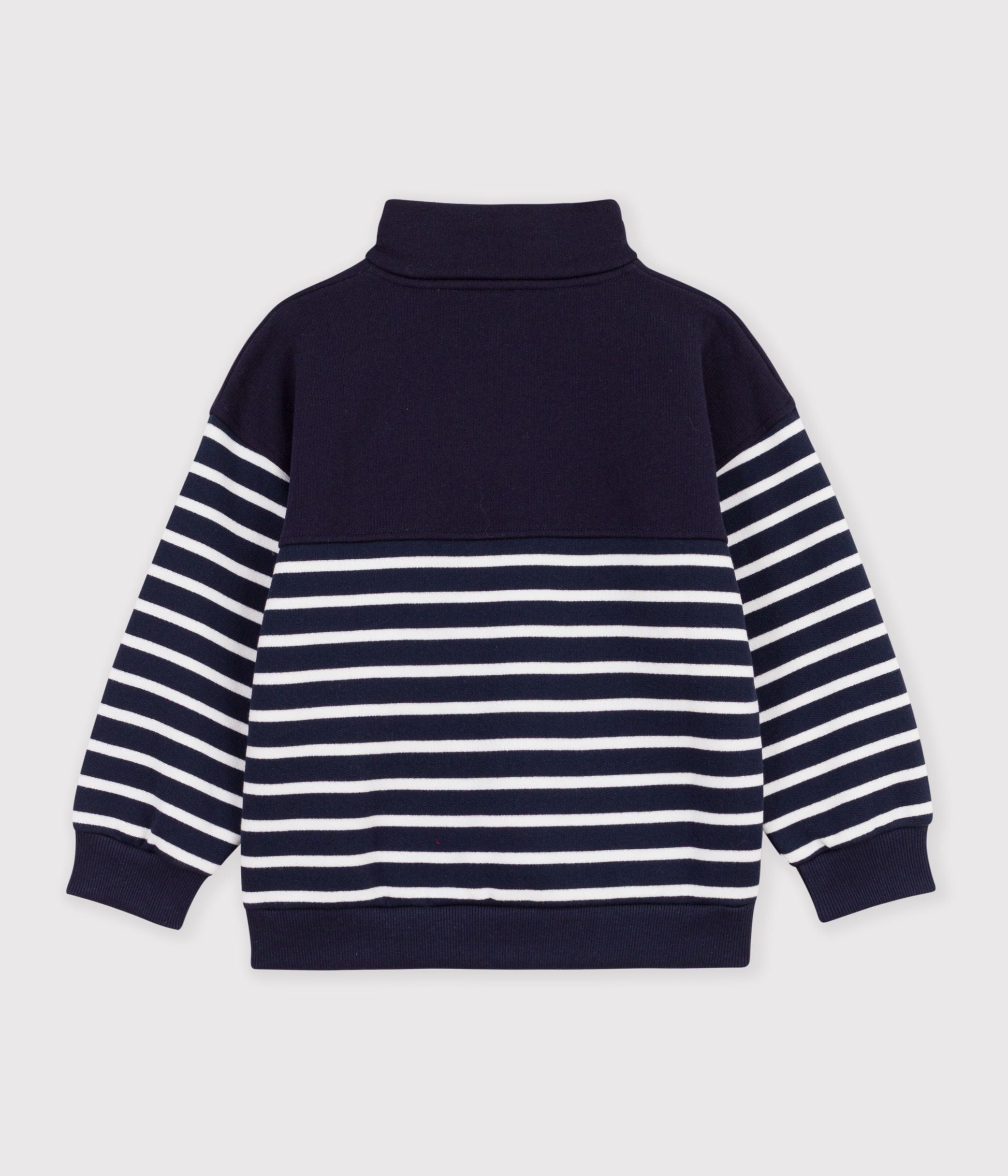 Petit Bateau - Kids' Striped Cotton Zip-Neck Sweatshirt