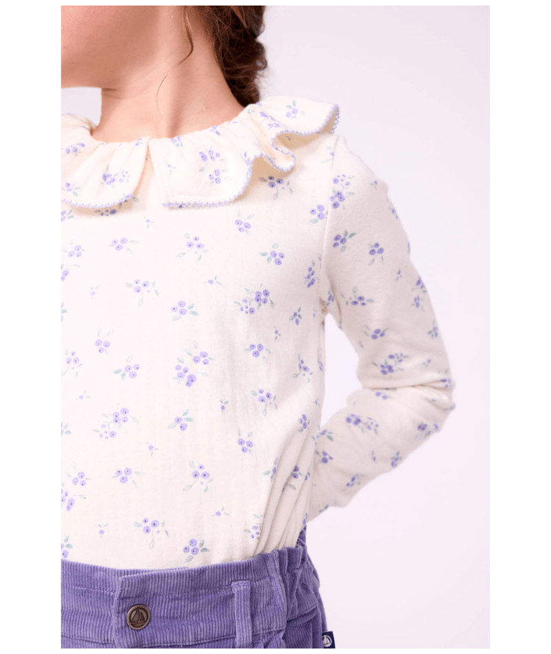 Petit Bateau - Tee-shirt à col enfant manches longues à fleurs