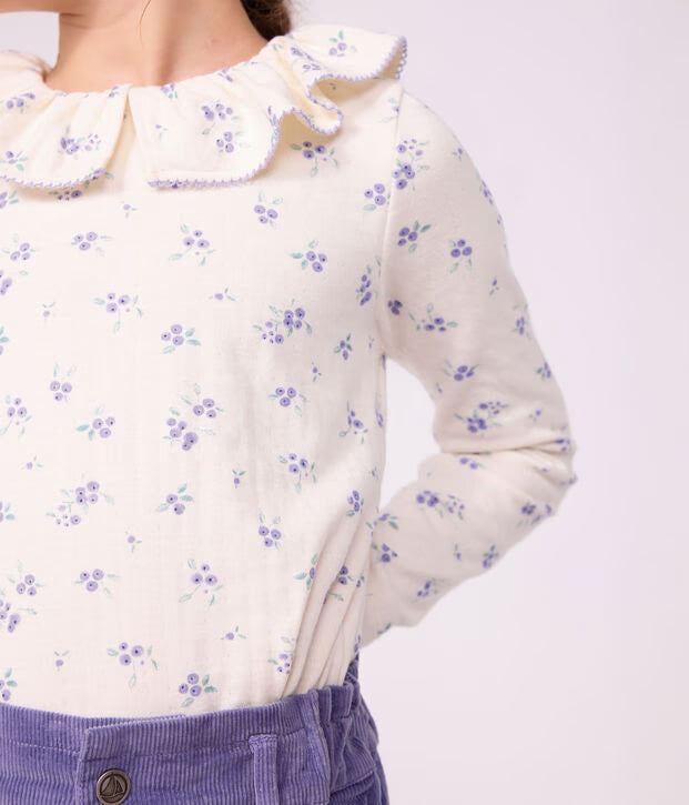 Petit Bateau - Tee-shirt à col enfant manches longues à fleurs