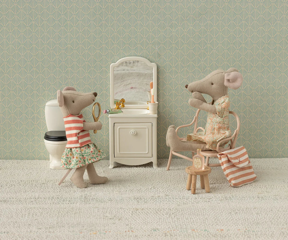 Maileg - Toothbrush Set in Baf, Mouse - Coral Stripe